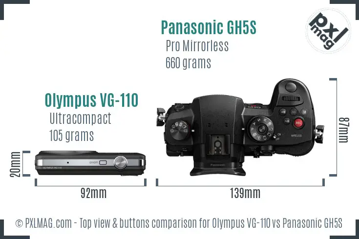 Olympus VG-110 vs Panasonic GH5S top view buttons comparison