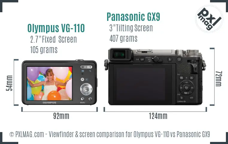 Olympus VG-110 vs Panasonic GX9 Screen and Viewfinder comparison