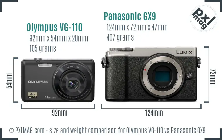 Olympus VG-110 vs Panasonic GX9 size comparison