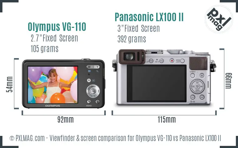 Olympus VG-110 vs Panasonic LX100 II Screen and Viewfinder comparison
