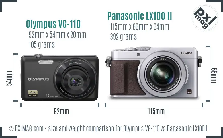 Olympus VG-110 vs Panasonic LX100 II size comparison