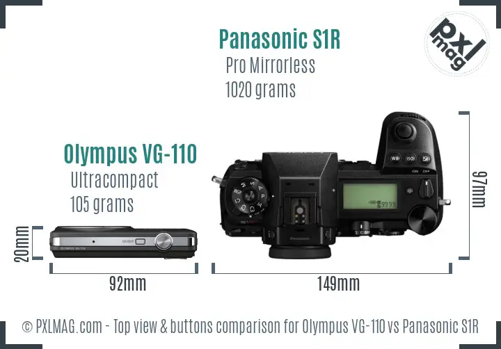 Olympus VG-110 vs Panasonic S1R top view buttons comparison