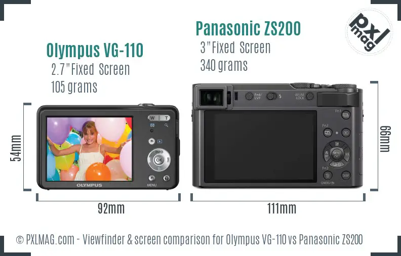 Olympus VG-110 vs Panasonic ZS200 Screen and Viewfinder comparison