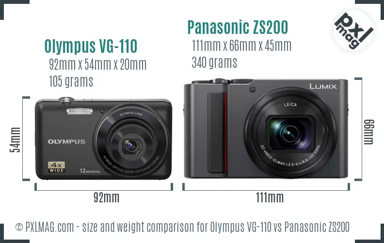 Olympus VG-110 vs Panasonic ZS200 size comparison