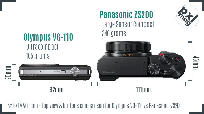 Olympus VG-110 vs Panasonic ZS200 top view buttons comparison
