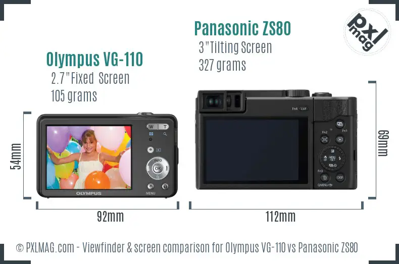 Olympus VG-110 vs Panasonic ZS80 Screen and Viewfinder comparison
