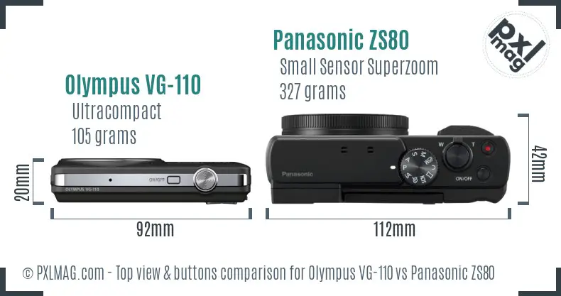 Olympus VG-110 vs Panasonic ZS80 top view buttons comparison