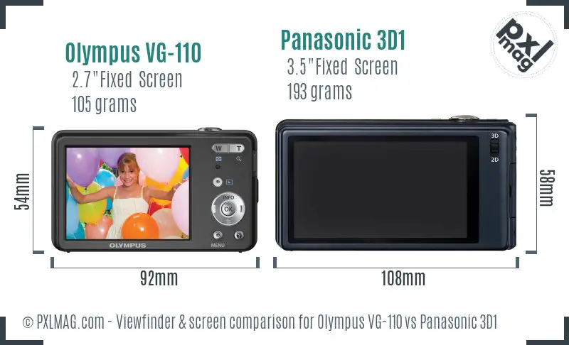 Olympus VG-110 vs Panasonic 3D1 Screen and Viewfinder comparison
