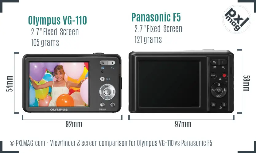 Olympus VG-110 vs Panasonic F5 Screen and Viewfinder comparison