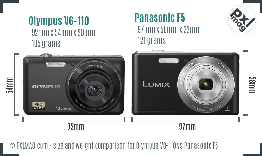 Olympus VG-110 vs Panasonic F5 size comparison