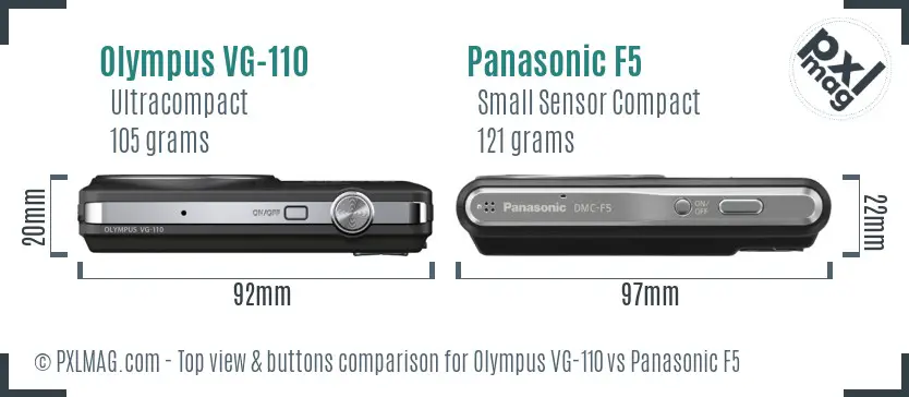 Olympus VG-110 vs Panasonic F5 top view buttons comparison