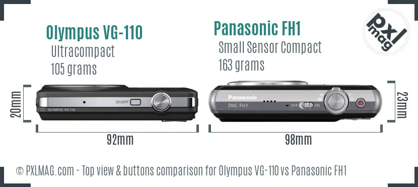 Olympus VG-110 vs Panasonic FH1 top view buttons comparison
