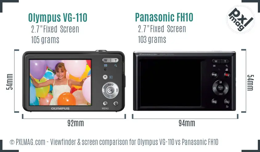 Olympus VG-110 vs Panasonic FH10 Screen and Viewfinder comparison