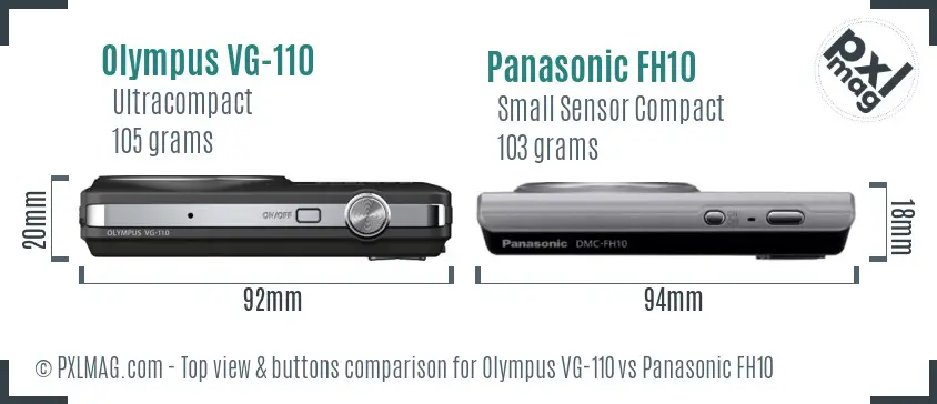Olympus VG-110 vs Panasonic FH10 top view buttons comparison