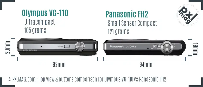 Olympus VG-110 vs Panasonic FH2 top view buttons comparison