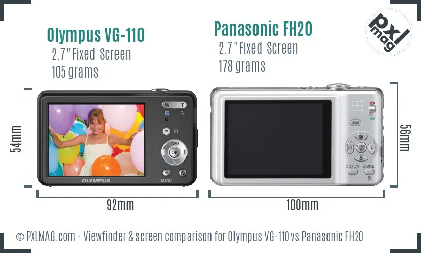 Olympus VG-110 vs Panasonic FH20 Screen and Viewfinder comparison
