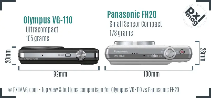 Olympus VG-110 vs Panasonic FH20 top view buttons comparison