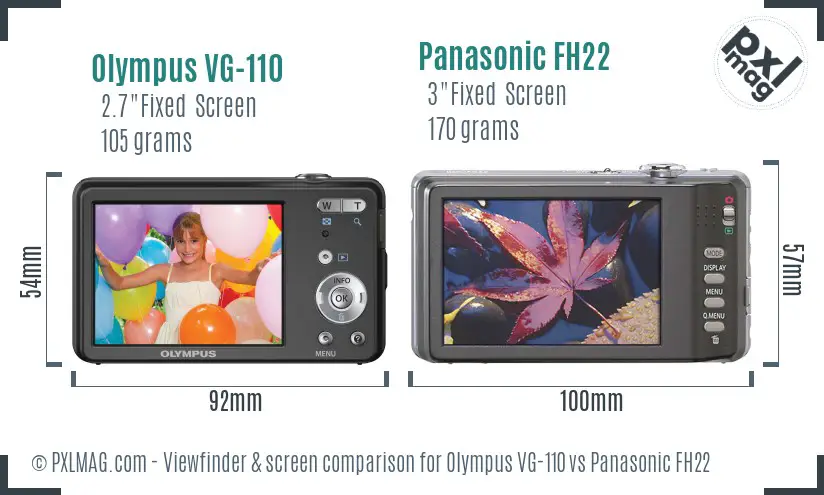 Olympus VG-110 vs Panasonic FH22 Screen and Viewfinder comparison