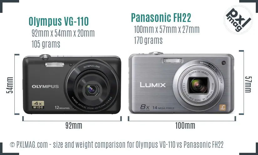 Olympus VG-110 vs Panasonic FH22 size comparison