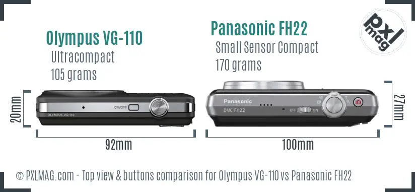 Olympus VG-110 vs Panasonic FH22 top view buttons comparison
