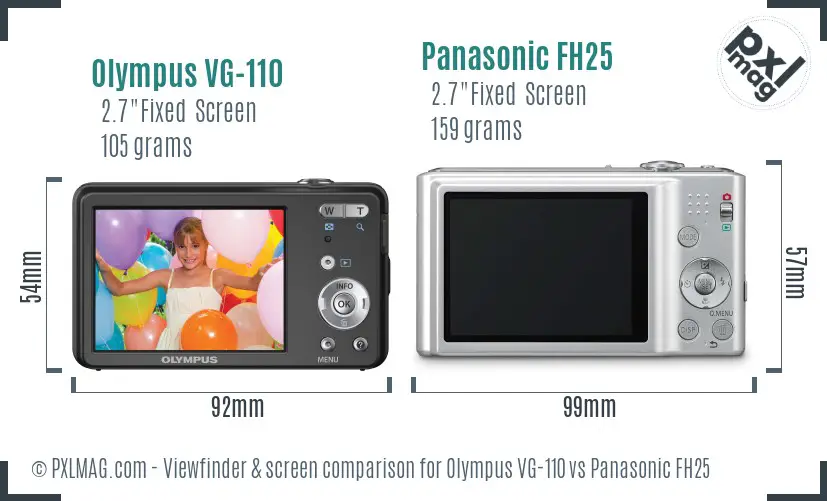 Olympus VG-110 vs Panasonic FH25 Screen and Viewfinder comparison