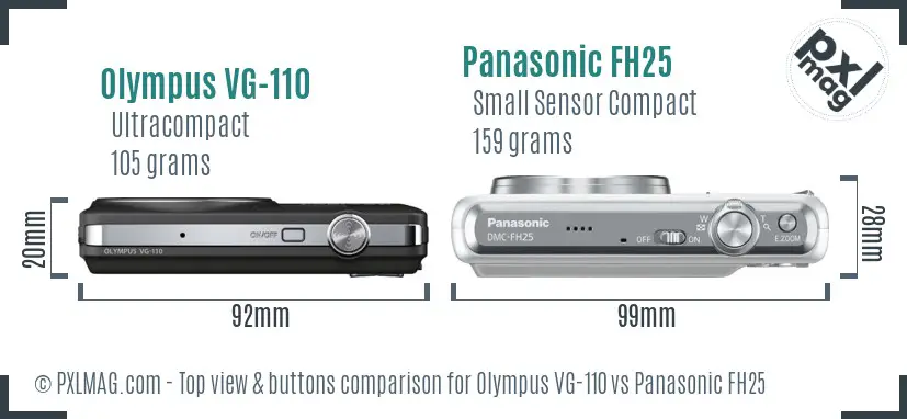 Olympus VG-110 vs Panasonic FH25 top view buttons comparison