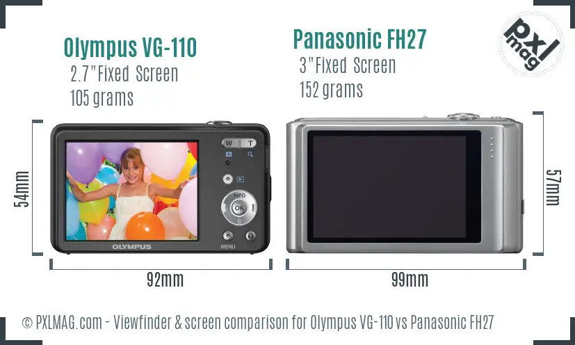Olympus VG-110 vs Panasonic FH27 Screen and Viewfinder comparison