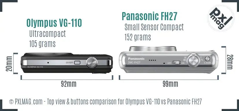 Olympus VG-110 vs Panasonic FH27 top view buttons comparison