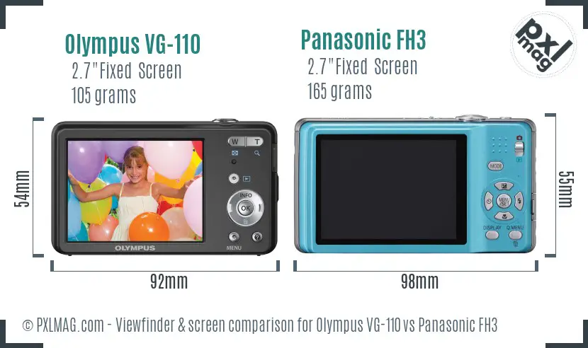 Olympus VG-110 vs Panasonic FH3 Screen and Viewfinder comparison