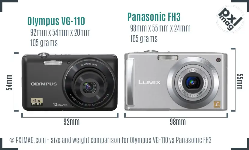 Olympus VG-110 vs Panasonic FH3 size comparison