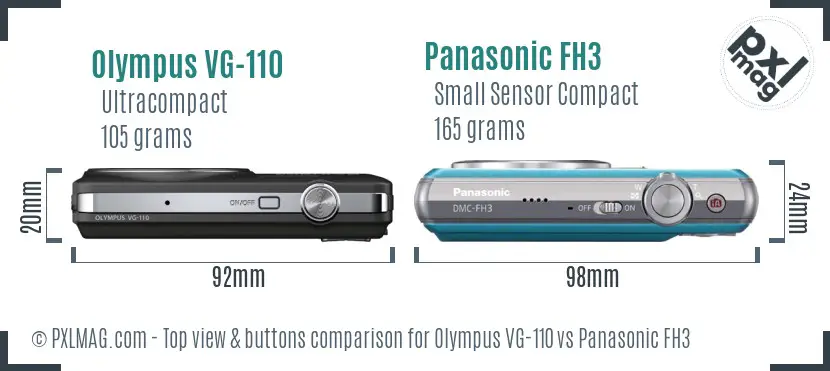 Olympus VG-110 vs Panasonic FH3 top view buttons comparison