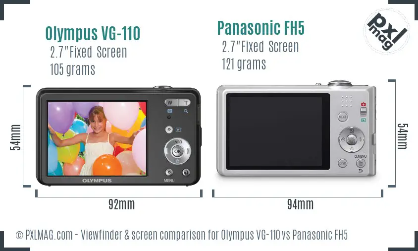 Olympus VG-110 vs Panasonic FH5 Screen and Viewfinder comparison