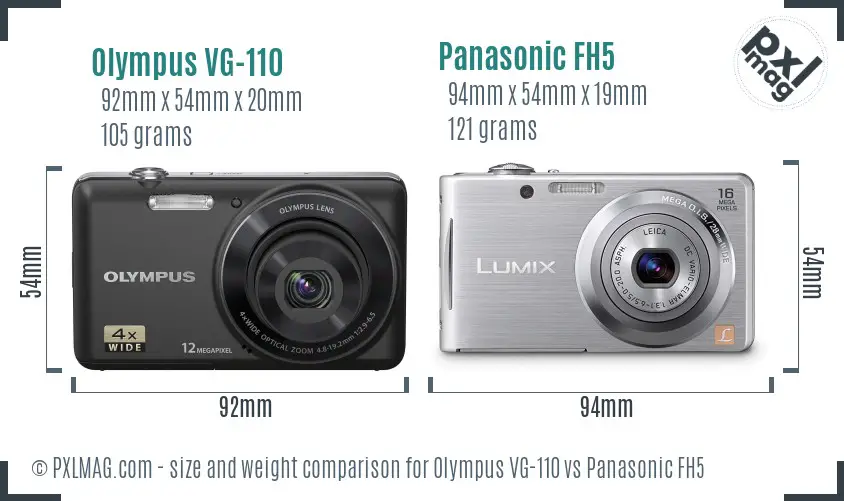 Olympus VG-110 vs Panasonic FH5 size comparison