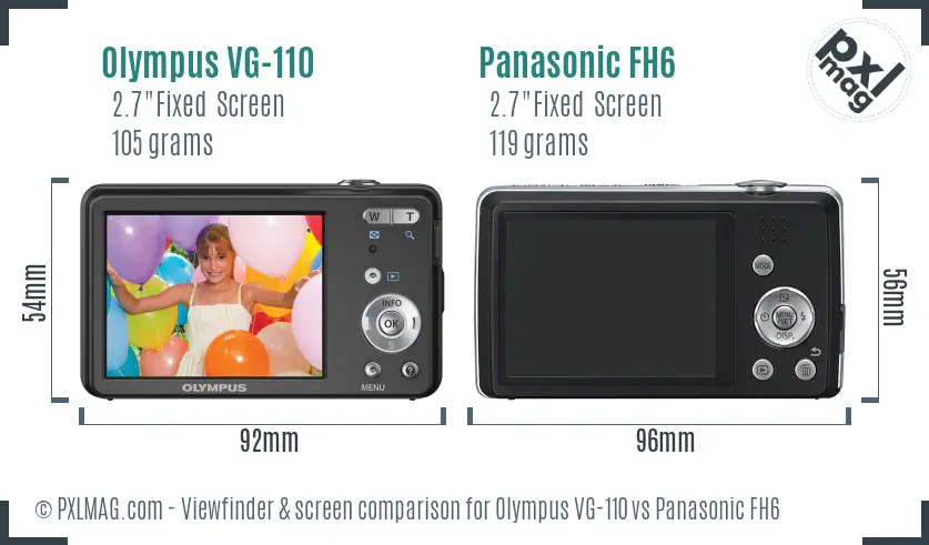 Olympus VG-110 vs Panasonic FH6 Screen and Viewfinder comparison