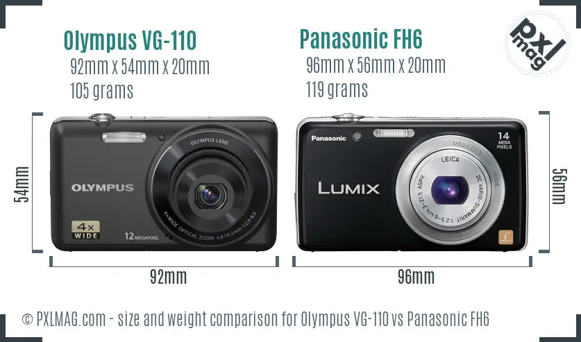 Olympus VG-110 vs Panasonic FH6 size comparison