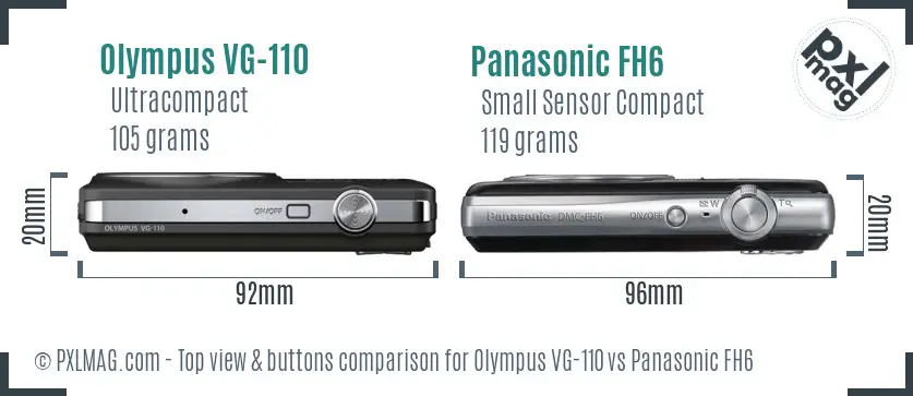 Olympus VG-110 vs Panasonic FH6 top view buttons comparison