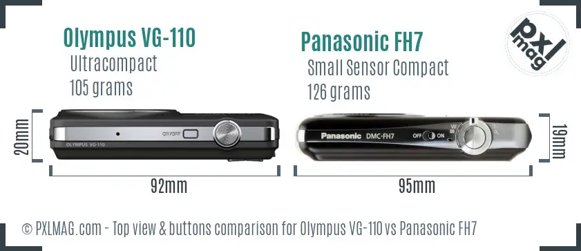 Olympus VG-110 vs Panasonic FH7 top view buttons comparison