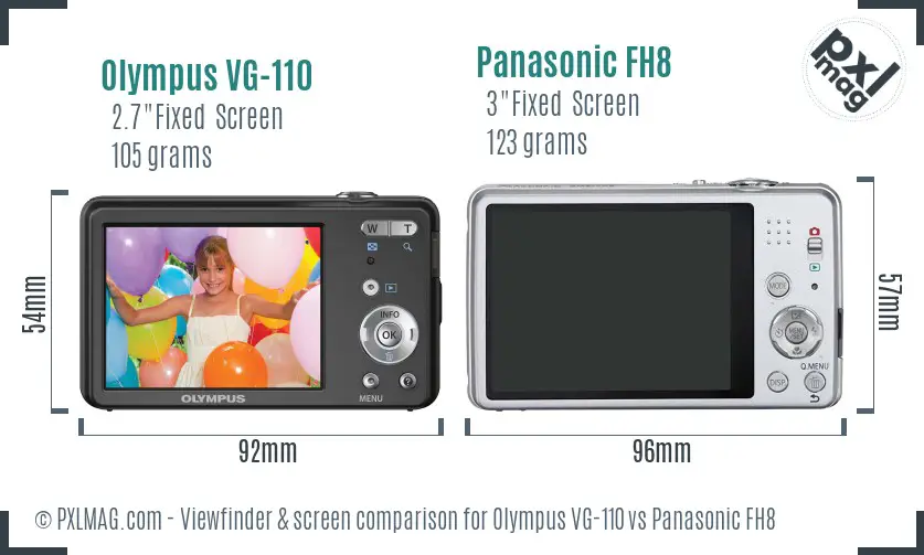 Olympus VG-110 vs Panasonic FH8 Screen and Viewfinder comparison