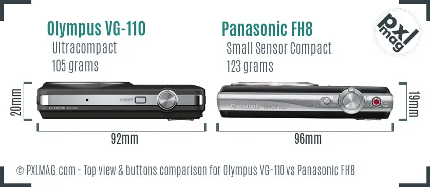 Olympus VG-110 vs Panasonic FH8 top view buttons comparison