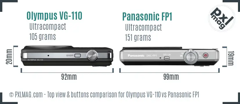 Olympus VG-110 vs Panasonic FP1 top view buttons comparison