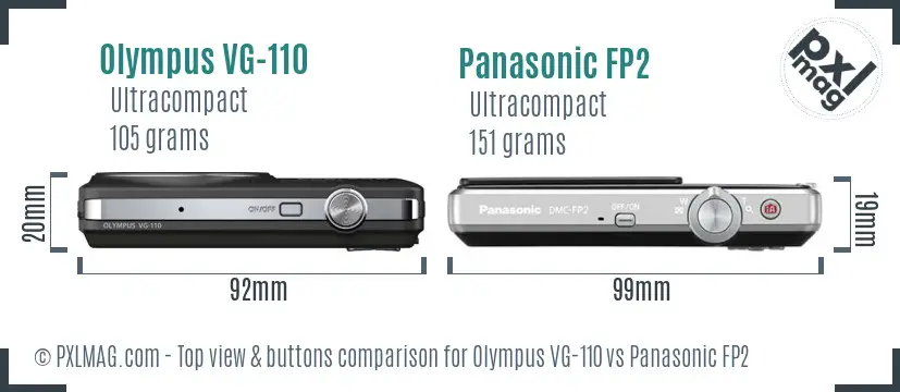 Olympus VG-110 vs Panasonic FP2 top view buttons comparison