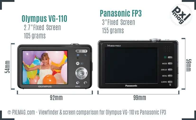 Olympus VG-110 vs Panasonic FP3 Screen and Viewfinder comparison
