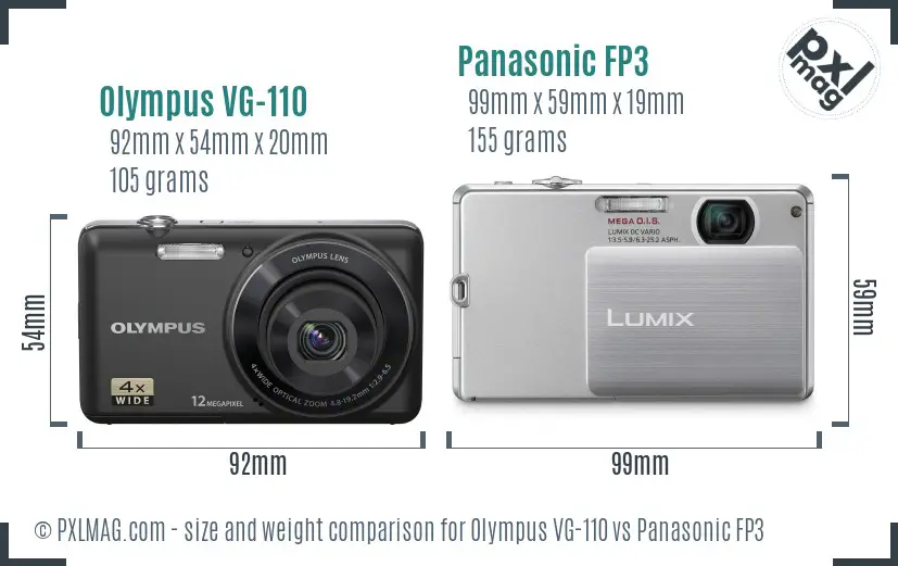 Olympus VG-110 vs Panasonic FP3 size comparison