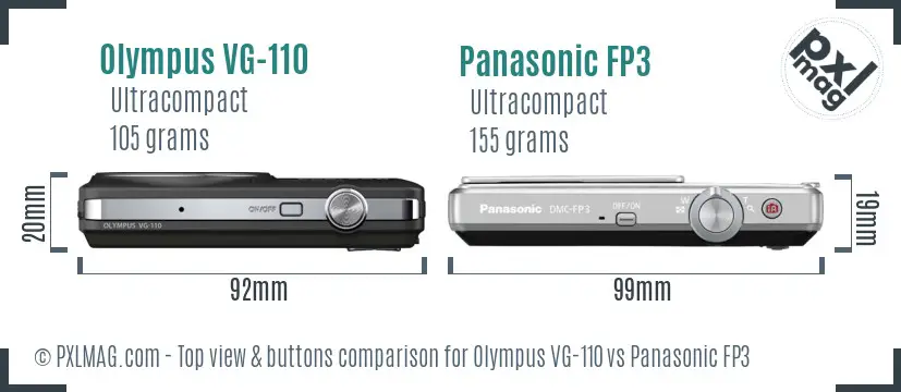 Olympus VG-110 vs Panasonic FP3 top view buttons comparison