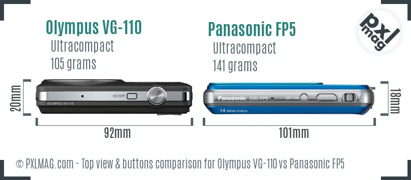 Olympus VG-110 vs Panasonic FP5 top view buttons comparison