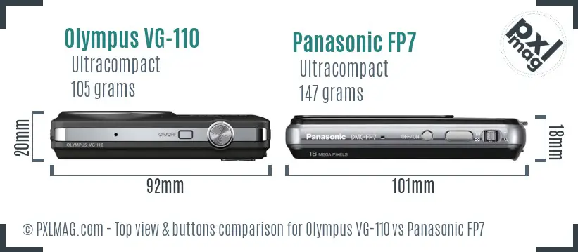Olympus VG-110 vs Panasonic FP7 top view buttons comparison