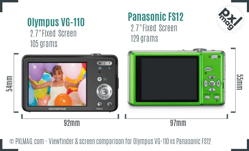 Olympus VG-110 vs Panasonic FS12 Screen and Viewfinder comparison
