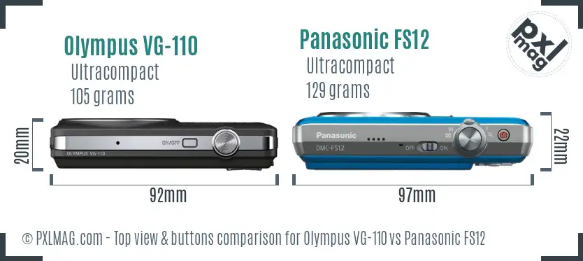 Olympus VG-110 vs Panasonic FS12 top view buttons comparison