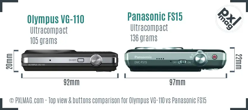Olympus VG-110 vs Panasonic FS15 top view buttons comparison