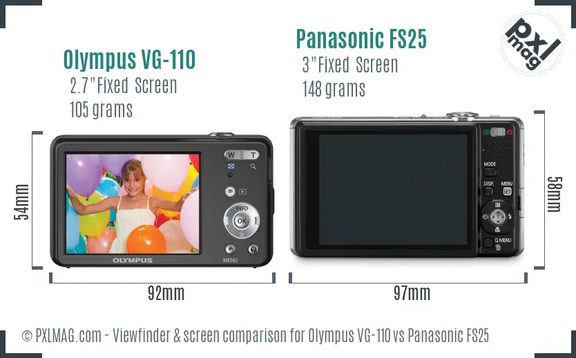 Olympus VG-110 vs Panasonic FS25 Screen and Viewfinder comparison